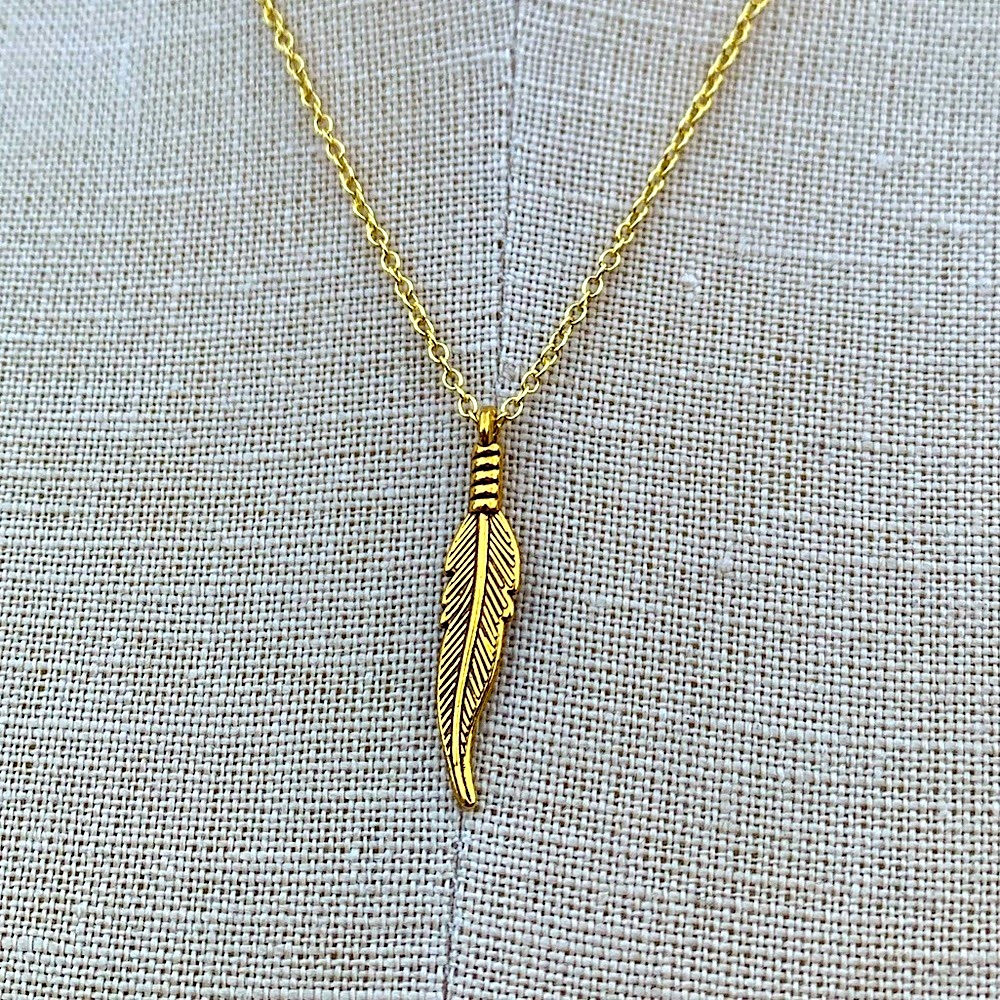 NWT Sterling Silver Plated Chain with Feather Charm Necklace